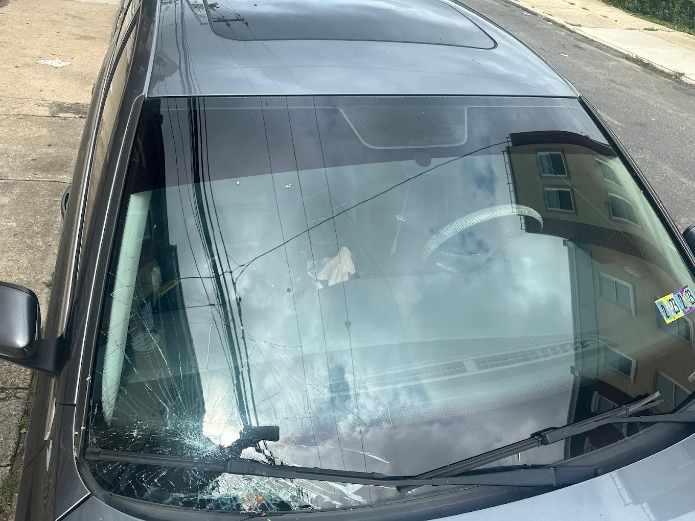 Cracked front windshield before replacement by Otto Glass in Philadelphia